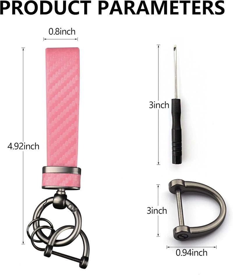 Turcee Carbon Fiber Car Keychain,Automotive Interior Accessories Keychains Leather Car Key Fob,Car Accessories Key Ring&Anti-Lost D-Ring(light pink) - Image 2